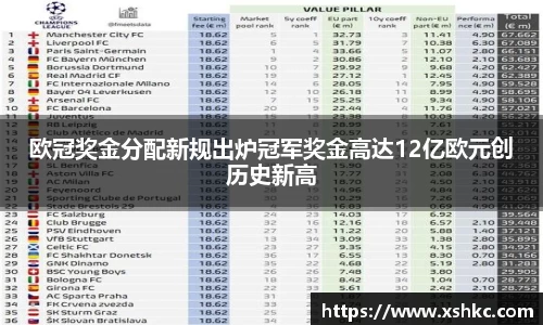 欧冠奖金分配新规出炉冠军奖金高达12亿欧元创历史新高